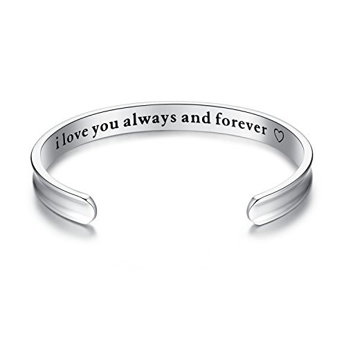 I Love You Always and Forever  Hair Tie Bracelets Grooved Cuff Bangle  Jewelry for Women  Girls  Wife  Her  Mom  Mother  Daughter  Girlfriend Silver