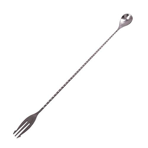 IndiaBigShop Stainless Steel Bar spoon with Fork Bar Mixing Spoon Cocktail Barspoon with Fork - 12 Inch
