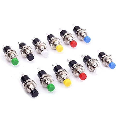 RuoFeng 2 Pins SPST Momentary Mini Push Button Switch 1A 250V AC Pack of 12 Red Black White Yellow Blue Green