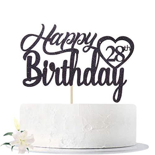 Black Glitter Happy 28th Birthday Cake Topper  Hello 28  Cheers to 28 Years Old  28 Years Old Party Supplies Decoration