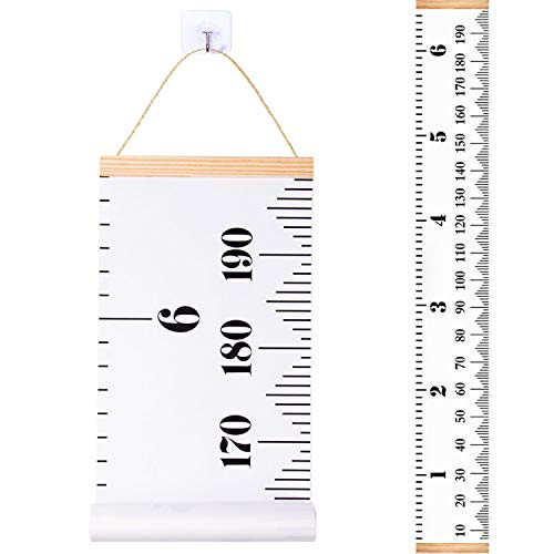 JJGoo Kids Baby Growth Chart Hanging Ruler Wall Decor  Wood Fabric Canvas Removable Height Measurement Ruler with Hook  Wall Height Growth Chart for Boys Girls Toddlers Baby
