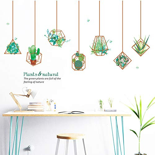 Finduat Succulent Cactus Plants Wall Stickers DIY Bonsai Removable Nature Murals Wall Decals for Bedroom Living Room Sofa Background Decorations