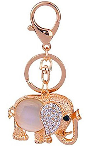 JewelBeauty Big Opal Elephant Keychain Sparkling Keyring Crystal Purse Pendant Rhinestones Handbag CharmRose Gold Big Opal