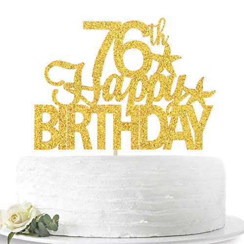 Gold Glitter Happy 76th Birthday Cake Topper  Hello 76  Cheers to 76 Years Old  76 Years Old Party Decoration Supplies
