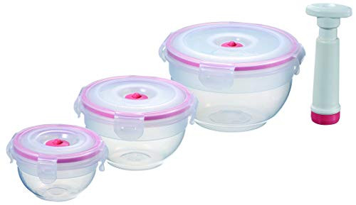 Vacuum Seal Food Storage Containers - Hand Held Vacuum Food System - Quick Marinator - Round Bowl - 7Pc - Coral Color