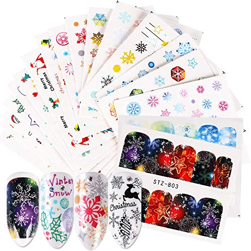 30 Sheets Winter Santa Claus Nail Stickers Christmas Xmas Snowflake Nail Decals Tree Deer Bell Snowman Nail Art Supplies Water Transfer Decals Manicure Tips Nails Decoration