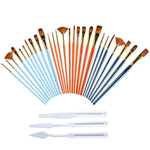 JOCMOON Paint Brushes Set 27Pcs Nylon Hair Brushes for Acrylic Painting Watercolor Painting Fabric Paint Oil and Gouache Artist Professional Kits JOCMOON Paint Brushes Set 27Pcs Nylon Hair Brushes for Acrylic Painting Watercolor Painting Fabric Paint Oil and Gouache Artist Professional Kits