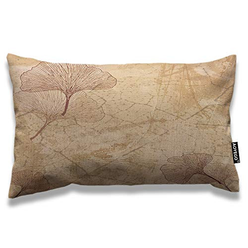 AOYEGO Leaf Throw Pillow Cover 12x20 Inch Beige Small Large Ginkgo Leaves Fossil Maidenhair Tree Rectangle Pillow Cases Home Decorative Cotton Linen Cushion Cover for Bed Sofa Beige Brown
