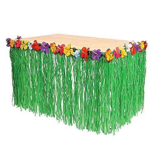 Adorox 3 Table Skirt Hawaiian Luau Hibiscus Green Table Skirt 9ft Party Decorations (Green (3 Table Skirt))