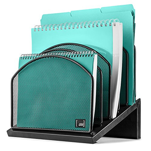 Inclined File Organizer by Mindspace, 5 Section Desktop Document Sorter | The Mesh Collection, Black
