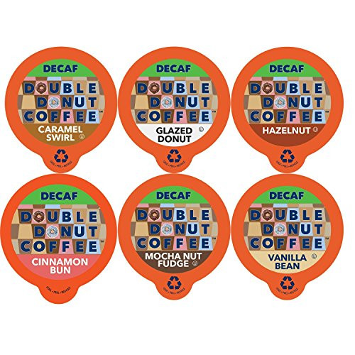 Double Donut Coffee Decaf Flavored Coffee Single Serve Cups For Keurig K Cup Brewer Variety Pack Sampler, 72 Count