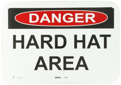Master Lock S14602 20  Width x 14  Height Polypropylene  Black and Red on White Safety Sign  Header  Danger   Legend  Hard Hat Area