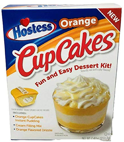 Hostess Orange CupCakes Dessert Kit 6  ½ Cup Servings  Iconic Cream-Filled Treat Reinvented  Fun  Easy to Make  No Bake Dessert  Includes Pudding  Cream Filling Mix and Orange Flavored Drizzle