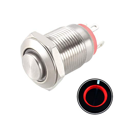 uxcell Momentary Metal Push Button Switch High Head 12mm Mounting Dia 1NO 3-6V Red LED Light