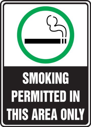 Accuform MSMK538VS Adhesive Vinyl Safety Sign  Legend Smoking Permitted in This Area ONLY  with Graphic  10  Length x 7  Width x 0-004  Thickness  Green-Black on White