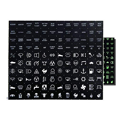 Frentaly Glow in Dark Rocker Switch Set Night Picture Word Label Decal Circuit Panel Sticker Car Boat Truck Marine 120pcs