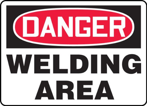 Accuform MWLD017VS Adhesive Vinyl Safety Sign  Legend Danger Welding Area   10  Length x 14  Width x 0-004  Thickness  Red-Black on White