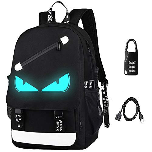 Anime Backpack Luminous Backpack Men School Bags Boys Girls Cartoon Bookbag Noctilucent USB Chargeing port&anti-theft Daybag Women (Evil eye)