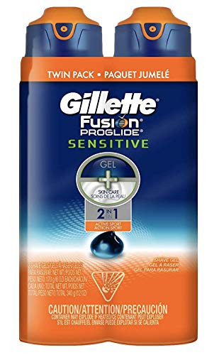 Gillette Fusion ProGlide Sensitive 2 in 1 Shave Gel  Active Sport  12 Ounce  Twin Pack