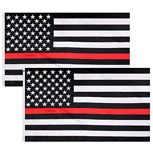 TSMD Thin Red Line American Flag 3x5 FT - USA Honoring Firefighter Flags Double Stitched Edges with Brass Grommets 2 Pack