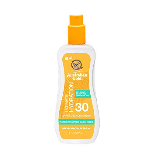 Australian Gold Spray Gel Sunscreen SPF 30  8 Ounce   Moisturize   Hydrate Skin   Broad Spectrum   Water Resistant   Non-Greasy   Oxybenzone Free   Cruelty Free