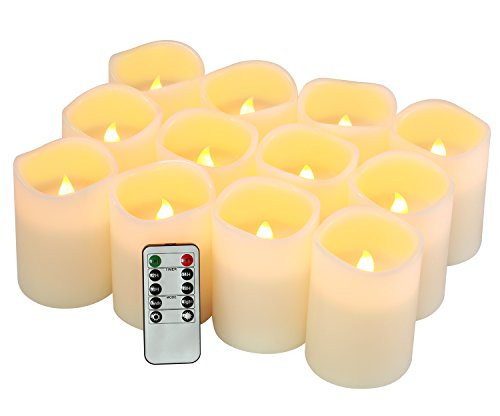 qinxiang Flameless Candles, Battery Operated Candles Set of 12(D3 x H4) Pillar Real Wax Led Candles with Remote Timer