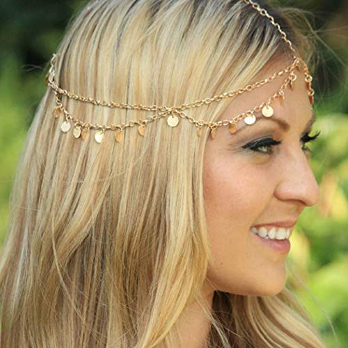 Bmadge Boho Small Coin Hair Chain Gold Tassel Layered Head Chain Dainty Sequins Headpiece Wedding Head Jewelry for Women and Girls Bmadge Boho Small Coin Hair Chain Gold Tassel Layered Head Chain Dainty Sequins Headpiece Wedding Head Jewelry for Women and Girls