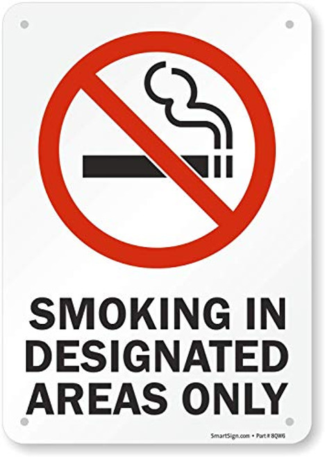 SmartSign Smoking in Designated Areas Only Sign   7  x 10  Plastic