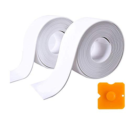 Caulk Strip 10-5ft 2Pack  Caulking Tool  Jaisie-W Self Adhesive Caulking Sealing Tape  PVC Waterproof Caulk Tape for Kitchen Sink  Toilet  Bathtub  Wall Edge 1-5in x 10-5ft Set of 2  White