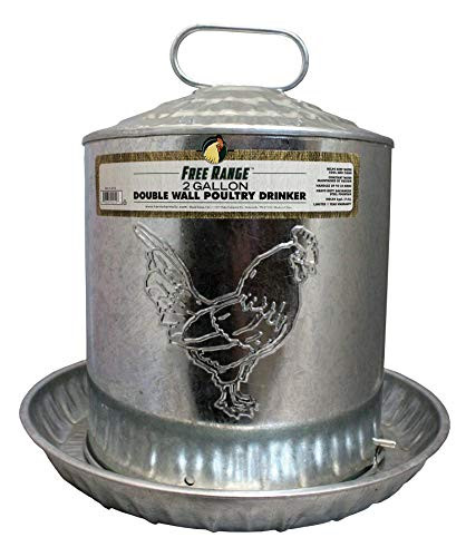 Free Range Galvanized Double Wall Poultry Drinker, 2 gallon