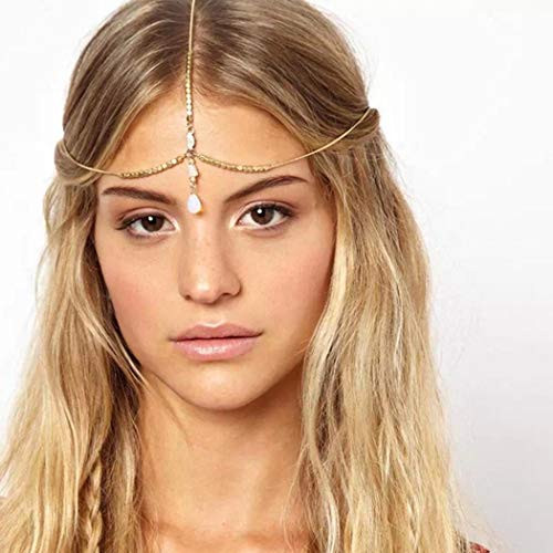 Asooll Gold Boho Crystal Pendant Head Chain Gold Beads Head Accessories Fashion Jewelry Festival Headpieces Prom Headband for Women and Girls