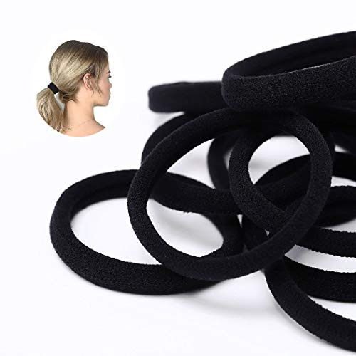 Chennie Black Hair Ties Cotton Seamless Hair Bands Elastic Ponytail Holders Thick Stretch Hair Ties for Women Girls 16PCS