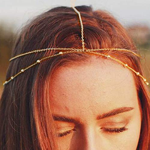 Chicque Boho Head Chain Jewelry Layered Headpiece Bead Hair Chain Wedding Festival Hair Accessories for Women and Girls Gold