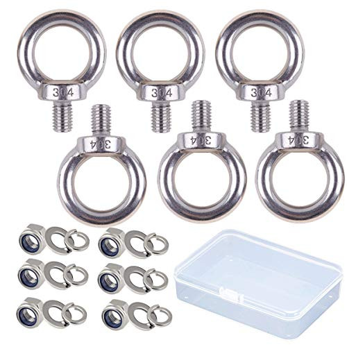 SamIdea M5 Male Thread Lifting Ring Eye Bolt Kit  6PCS Eye Ring Bolt with 6Pcs Lock Nuts  6PCS Lock Washers  6PCS Flat Washers 304 Stainless Steel