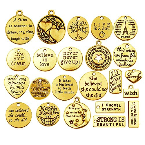 40pcs Antique Gold Inspiration Words Charms Craft Supplies Beads Charms Pendants for Jewelry Making Crafting Findings Accessory for DIY Necklace Bracelet M511