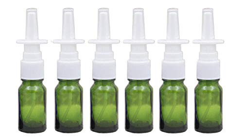 6PCS 10mL-0-34oz Empty Refillable Glass Nasal Spray Bottle Container Pot With Fine Mist Sprayers Atomizers For Colloidal Silver-Saline Applications Makeup Cosmetics Essential Oils Green