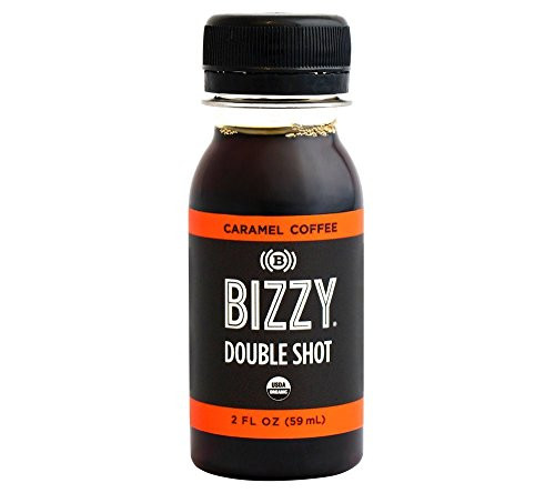 Bizzy Organic Cold Brew Coffee Concentrate - Single Serve 2oz Double Shot - Caramel Coffee - 12 Pack