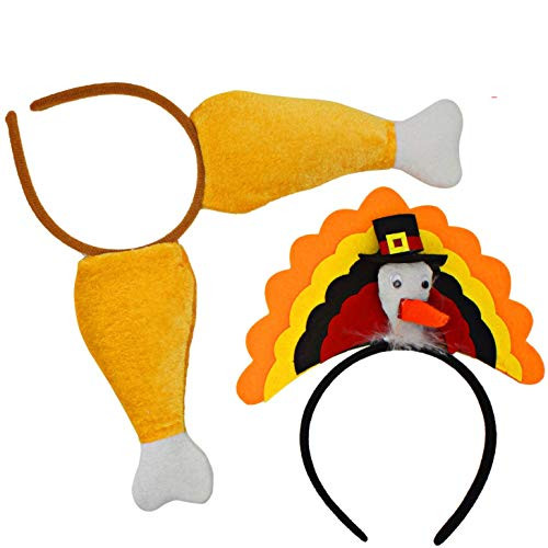 2 Pack Thanksgiving Turkey Headband and Drumsticks Headband Combo Set Holiday Party Accessories