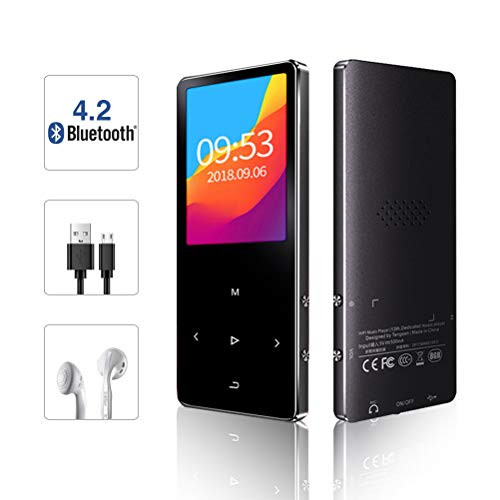EachMay MP3 Player with Bluetooth 4.2, Touch Button Music Player with FM Radio, Speaker, Voice Recorder 8G HiFi Sound Support 128GB TF Card (Black)