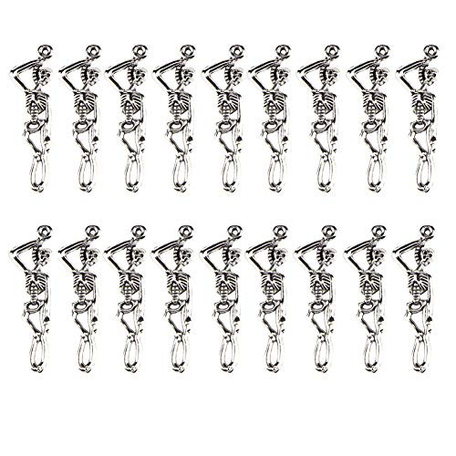Mystart 30 Pieces Antique Silver Alloy Halloween Skull Man Necklace Bracelet Charms Pendants
