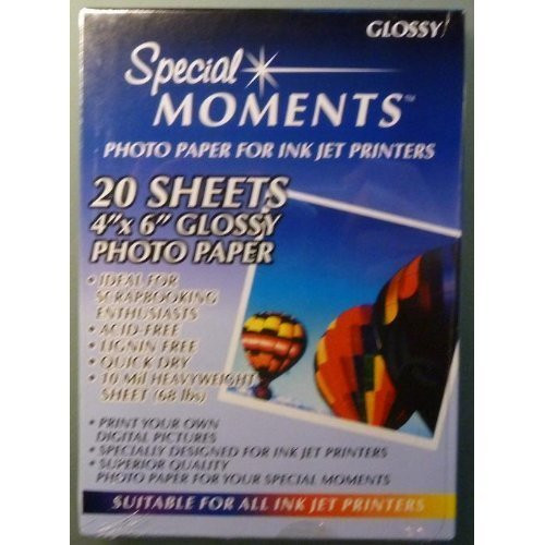 Special Moments - Photo Paper for Ink Jet Printers - 20 Sheets - 4  x 6  Glossy Photo Paper - 10 Mil 68 lbs-