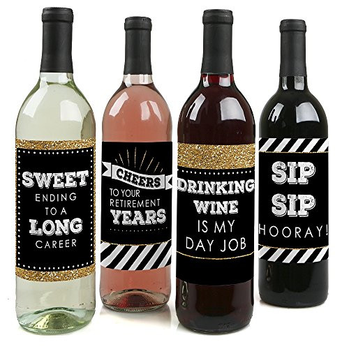 Happy Retirement - Retirement Party Decorations for Women and Men - Wine Bottle Label Stickers - Set of 4