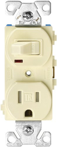 Eaton TR274A 3-Wire Receptacle Combo Single-Pole Switch with Tamper Resistant 2-Pole  Almond