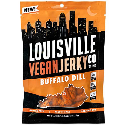 Louisville Vegan Jerky - Buffalo Dill  Vegetarian and Vegan Friendly Jerky  21 Grams of Non-GMO Soy Protein  Gluten-Free Ingredients 3 Ounces