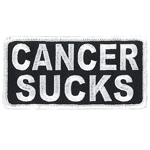 Cancer Sucks in White Letters  Bikers Patch  High Thread Rayon Iron-On Heat Sealed Backing-Sew-On Patch - 4  x 2