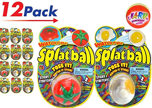 JA-RU Splat Ball Sticky & Stretchy (Pack of 12) Egg & Tomato. 5301-12