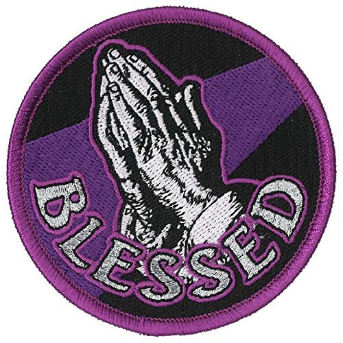 Blessed with Praying Hands  Bikers Patch  High Thread Rayon Iron-On Heat Sealed Backing-Sew-On Embroidered Patch - 3  x 3