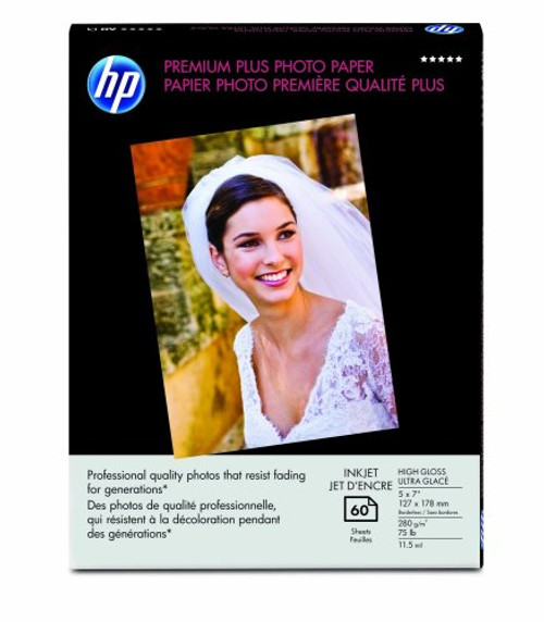 HP Premium Plus Photo Paper, High Gloss, (60 Sheets, 5 x 7 Inches borderless)