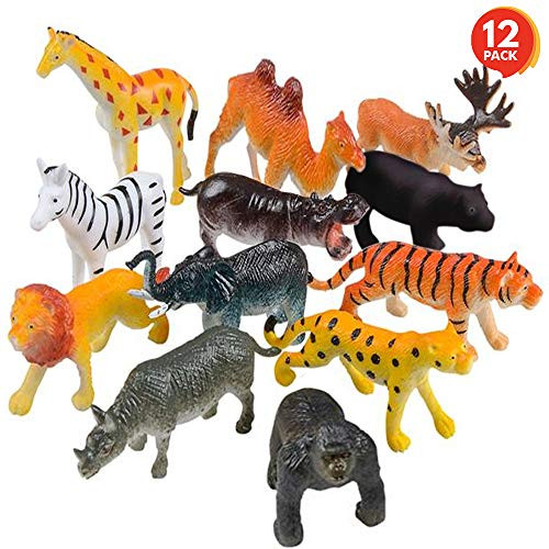 ArtCreativity Safari Animal Figurines Set for Kids - Pack of 12 - Assorted 2-5 Inch Small Animal Figures - Sturdy Plastic Toys - Fun Zoo Theme Birthday Party Favor - Great Gift Idea for Boys and Girls