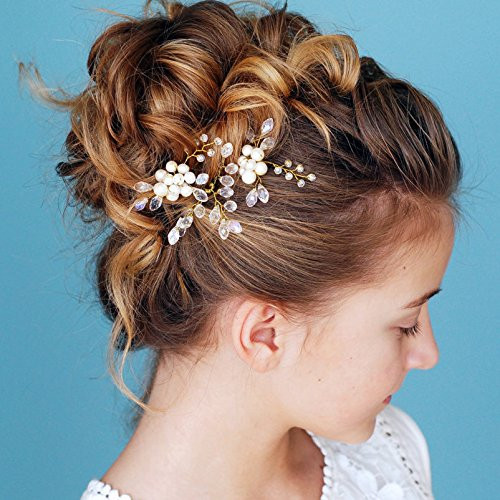 Kercisbeauty Set of 3 Handmade Bridal Bridesmaids Flower Girl Simple Cute Pearl and Branch Vintage Hair Pins Headpiece for Wedding and Party Rose Gold Kercisbeauty Set of 3 Handmade Bridal Bridesmaids Flower Girl Simple Cute Pearl and Branch Vintage Hair Pins Headpiece for Wedding and Party Rose Gold